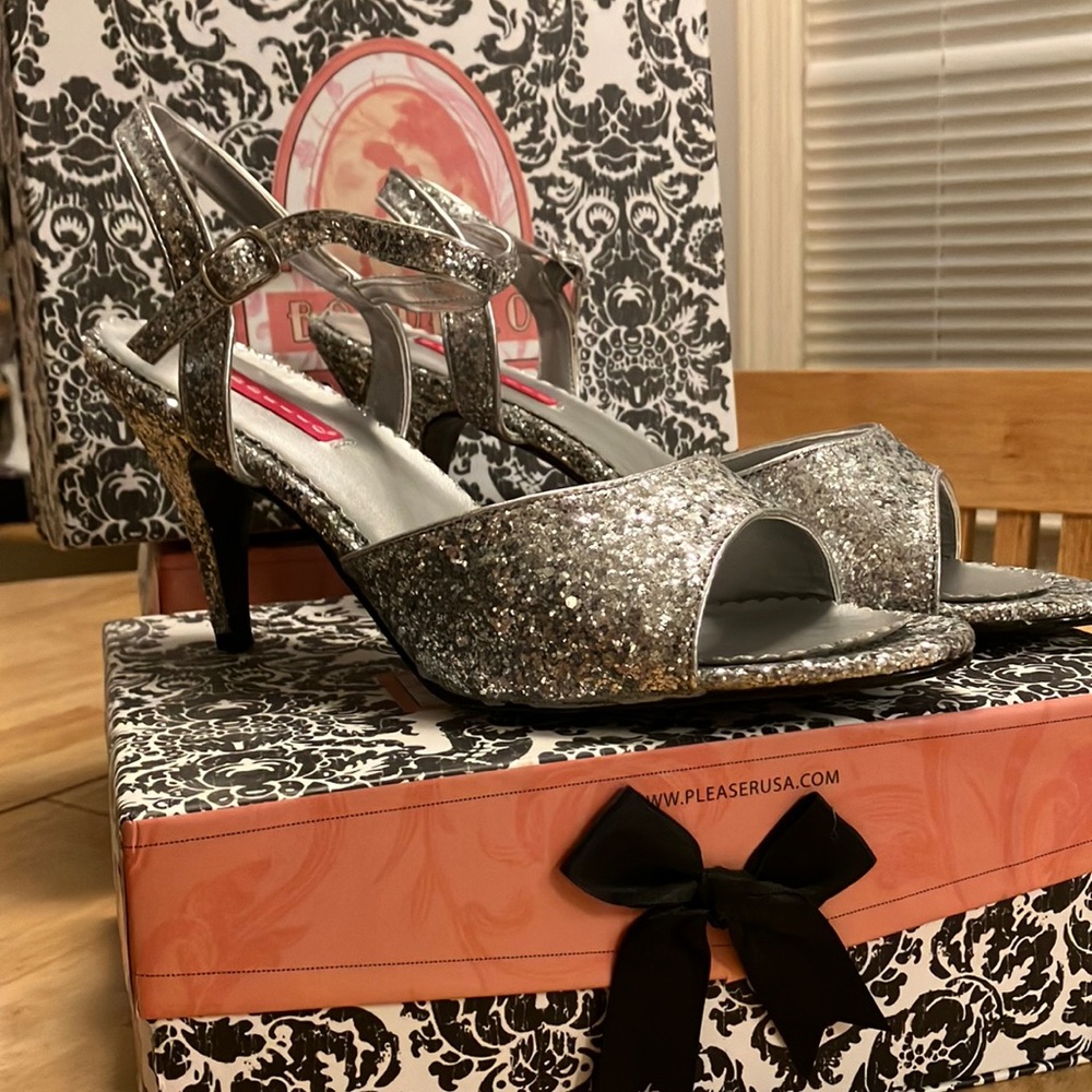 Bordello Pleaser Kitten Silver Glitter 12M 42 EU